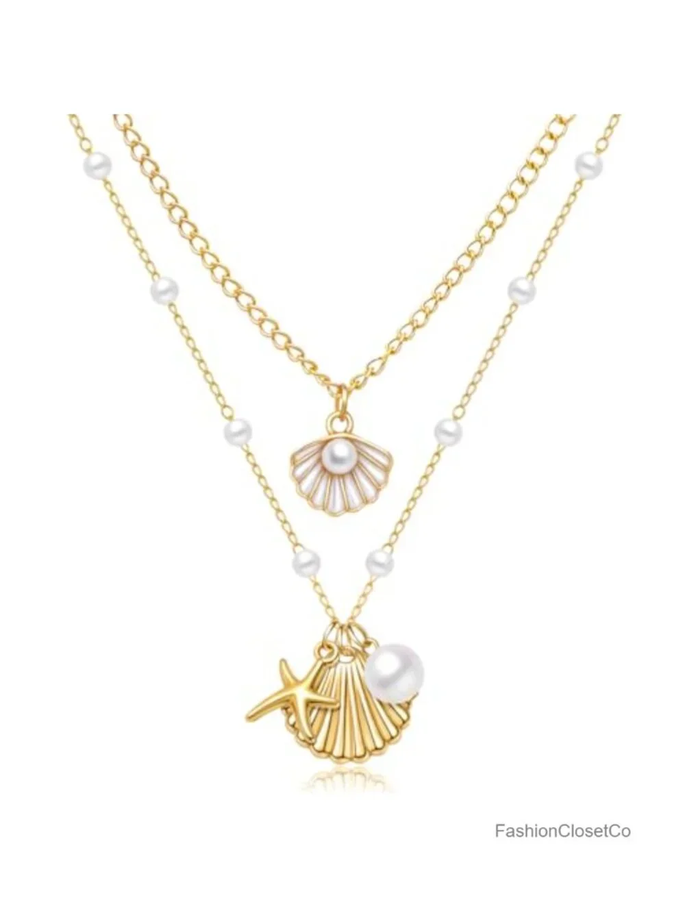 Layered Seashell Necklace Women Boho Starfish Pendant Beach Jewelry Adjustable